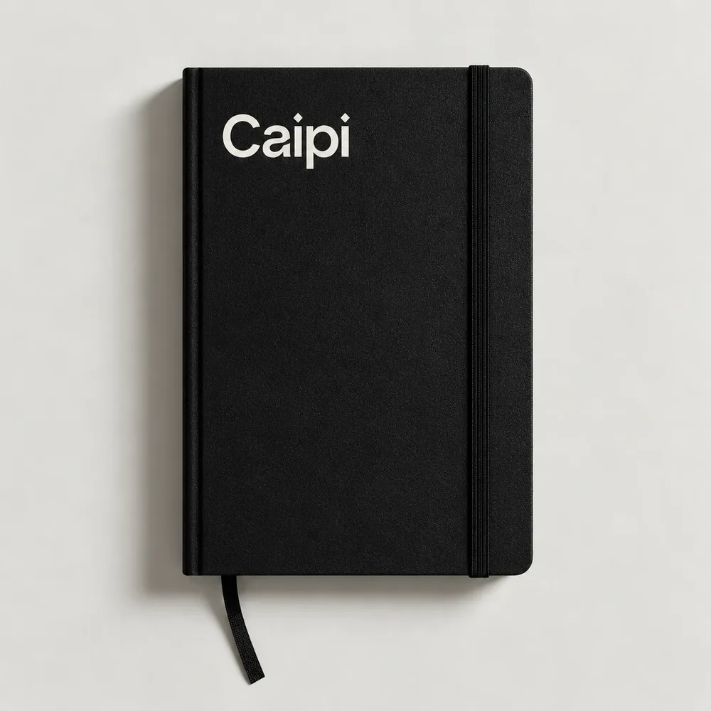 Cuaderno negro de tapa dura personalizado con logo (imagen ilustrativa)